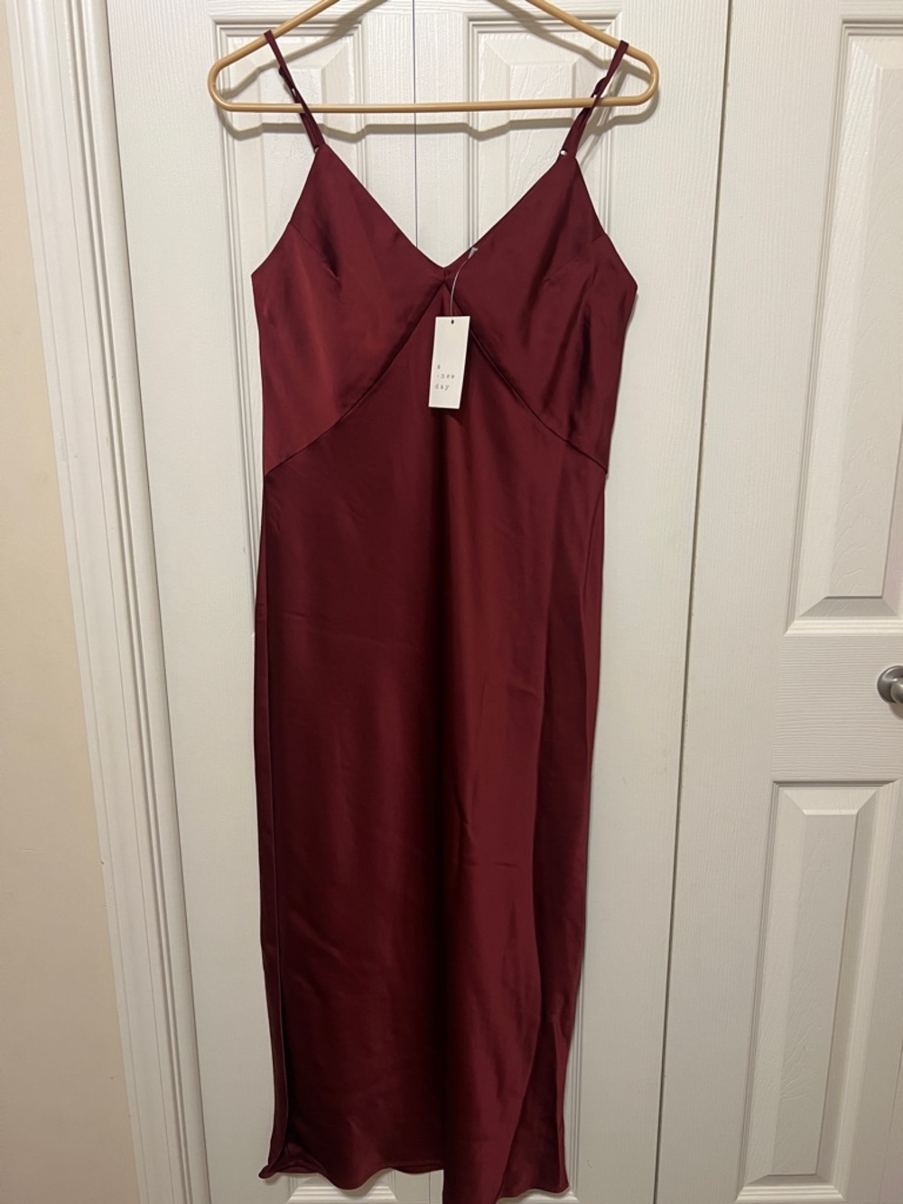 a new day Wine Red Satin Maxi Slip Dress